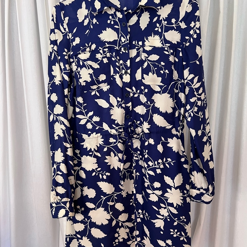 Brooks Brothers Navy and White Floral Silk Dress